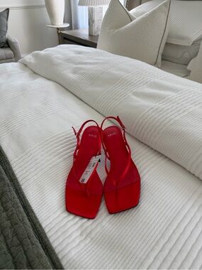 Mango Red Square-Toe Thong Slingback Sandals